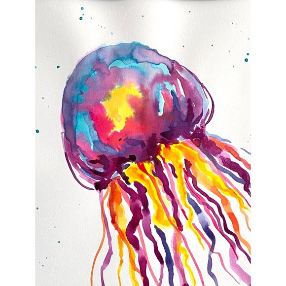 Colorful Jelly 3 -Original Wall Art Watercolor Painting Matted Frame Ready 11x14 - Picture 3 of 7